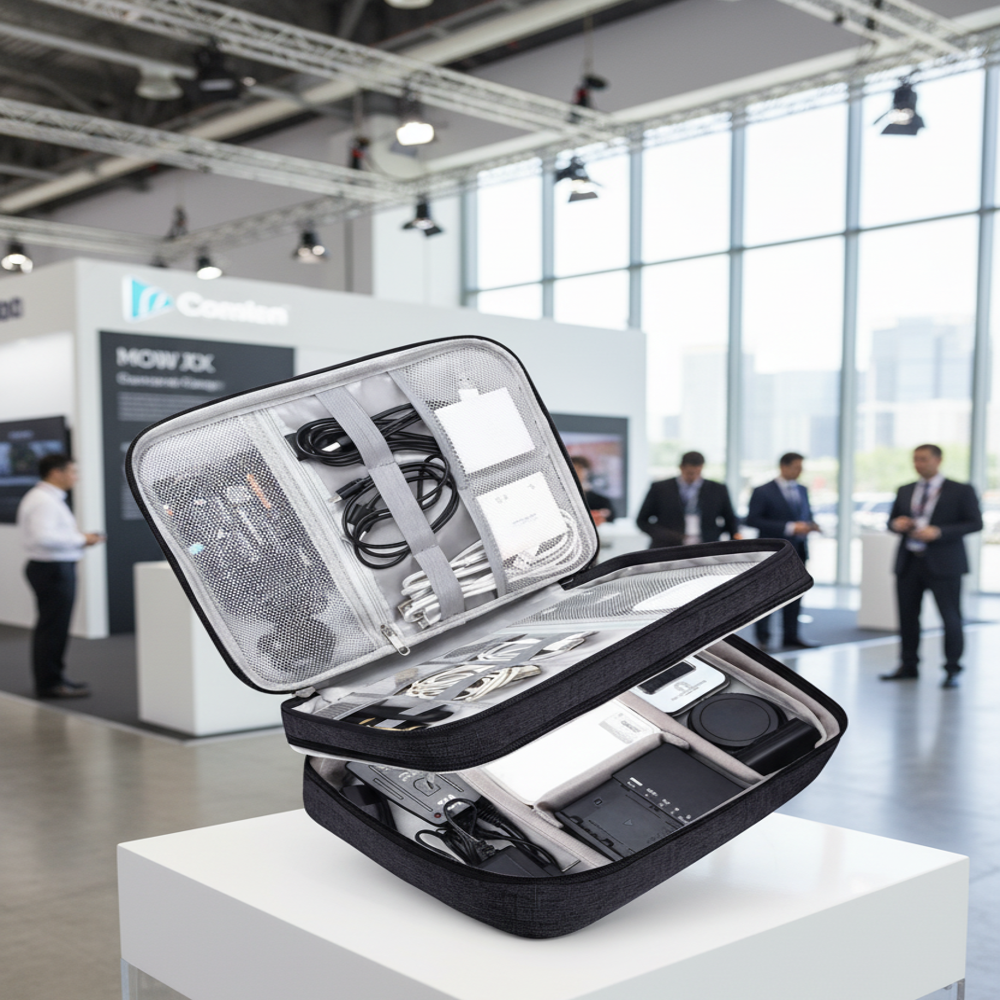 Travel Accessories Bag Waterproof Double Layer Electronics Organizer Portable Storage Case - Color: Black / Grey / Navy Blue