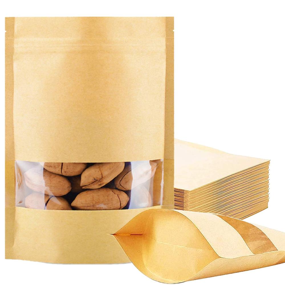 Stand Up Pouch Craft Paper & One Side Window With Zipper Multi-size - Color: Brown