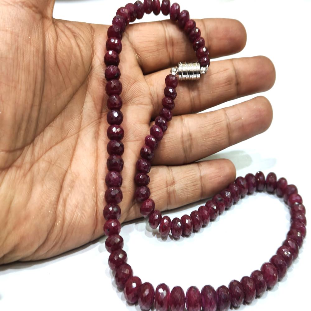 Natural Ruby Corundum Rondelle Faceted 7 t0 9 mm Beads Necklace With Magnetic Clasp Choose Length