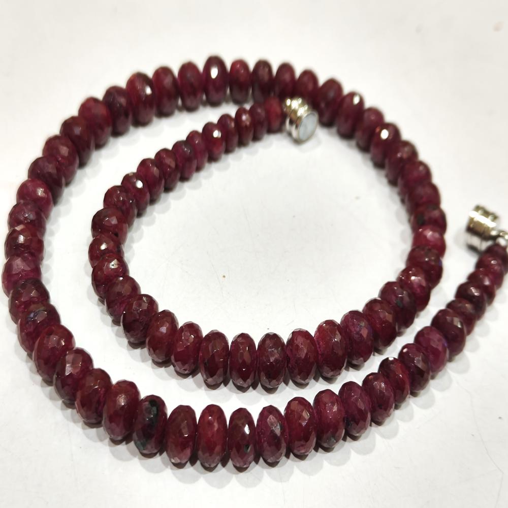 Natural Ruby Corundum Rondelle Faceted 7 t0 9 mm Beads Necklace With Magnetic Clasp Choose Length