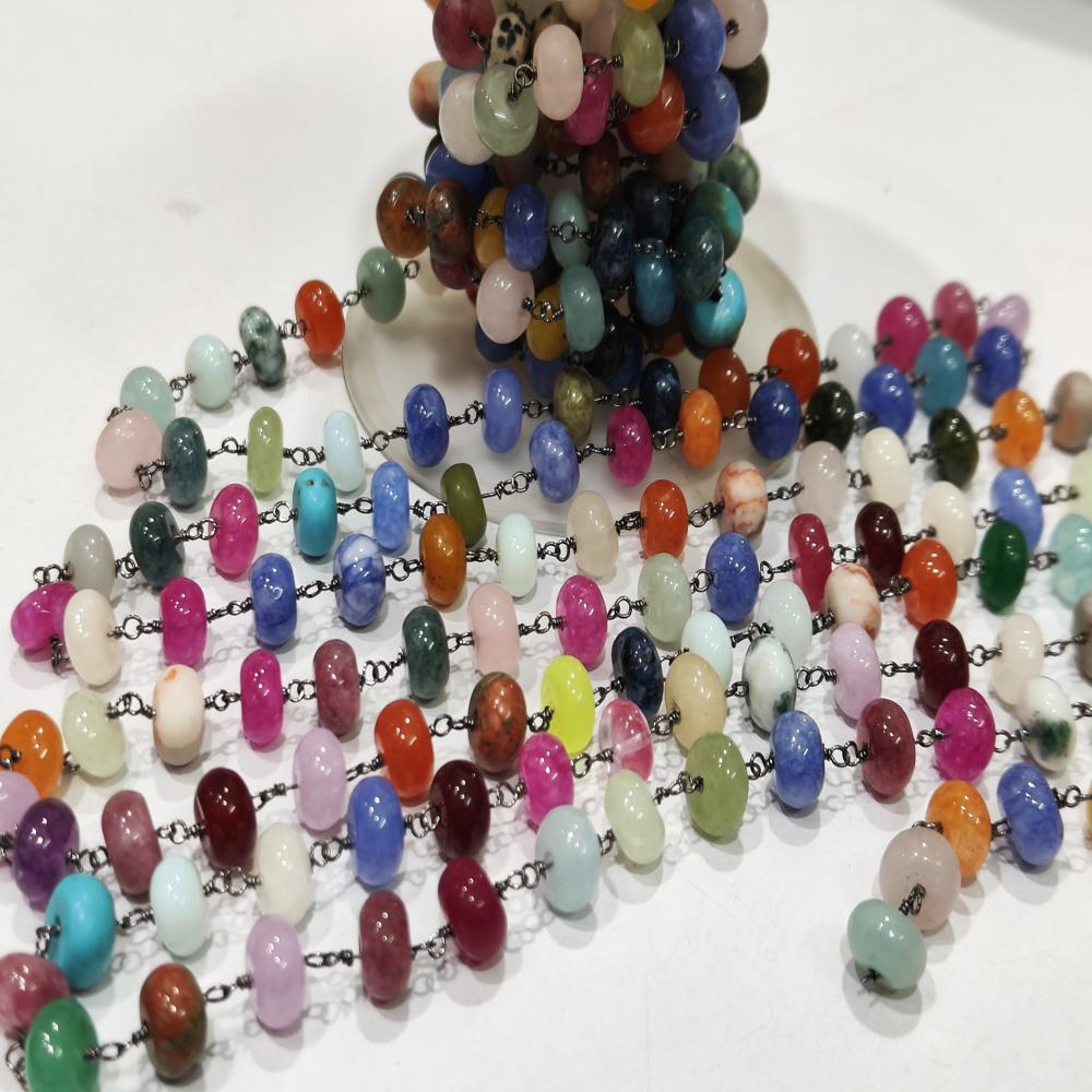 Natural Gemstones Multi color Beads 8mm Rosary chains Sold Per Foot Rainbow beaded Chain