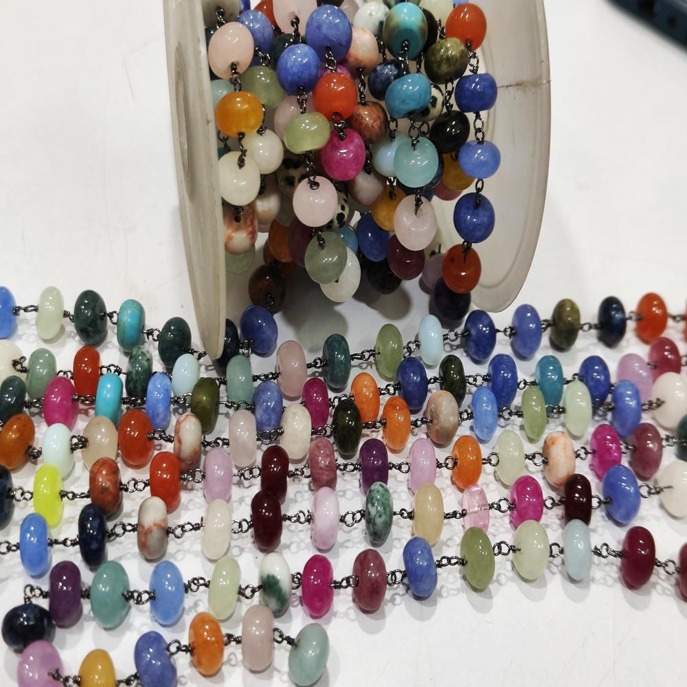 Natural Gemstones Multi color Beads 8mm Rosary chains Sold Per Foot Rainbow beaded Chain