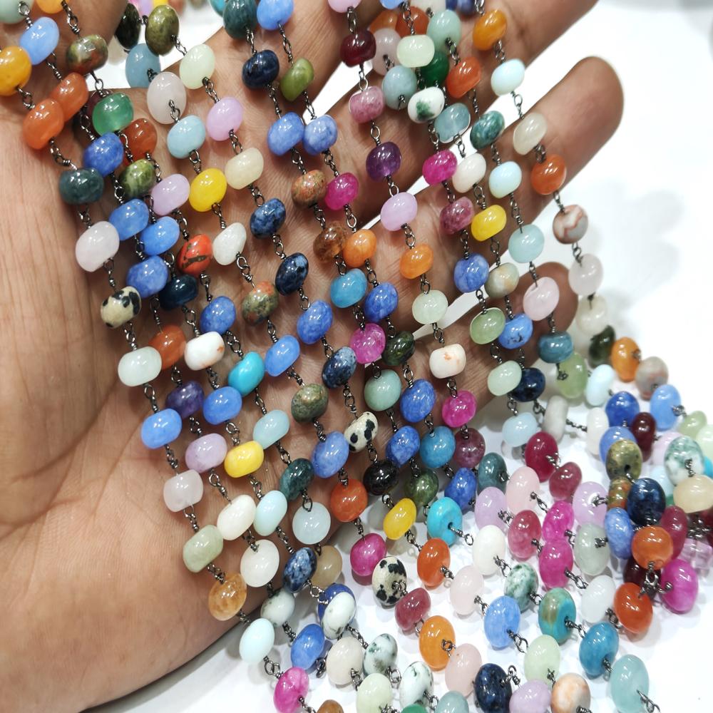 Natural Gemstones Multi color Beads 8mm Rosary chains Sold Per Foot Rainbow beaded Chain