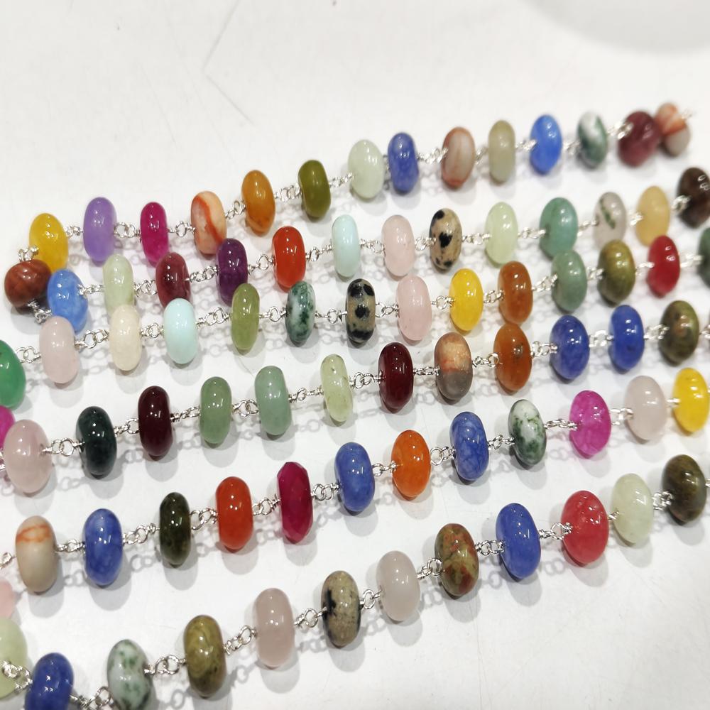 Natural Gemstones Multi color Beads 8mm Rosary chains Sold Per Foot Rainbow beaded Chain