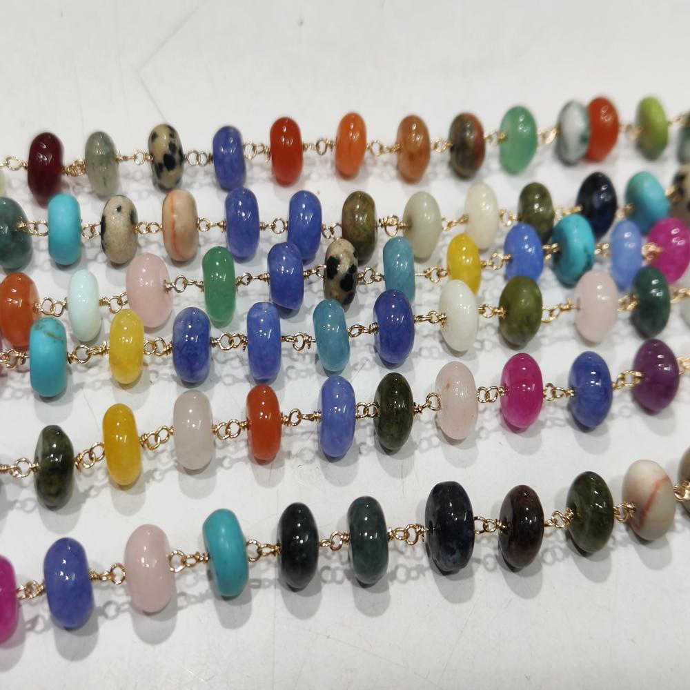 Natural Gemstones Multi color Beads 8mm Rosary chains Sold Per Foot Rainbow beaded Chain
