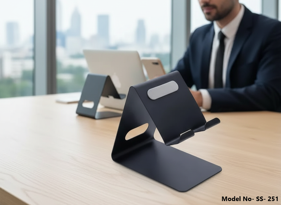 Metal Mobile Stand With Universal Mobile Holder With Top Adjustable Neck (Ss-251) - Color: Black