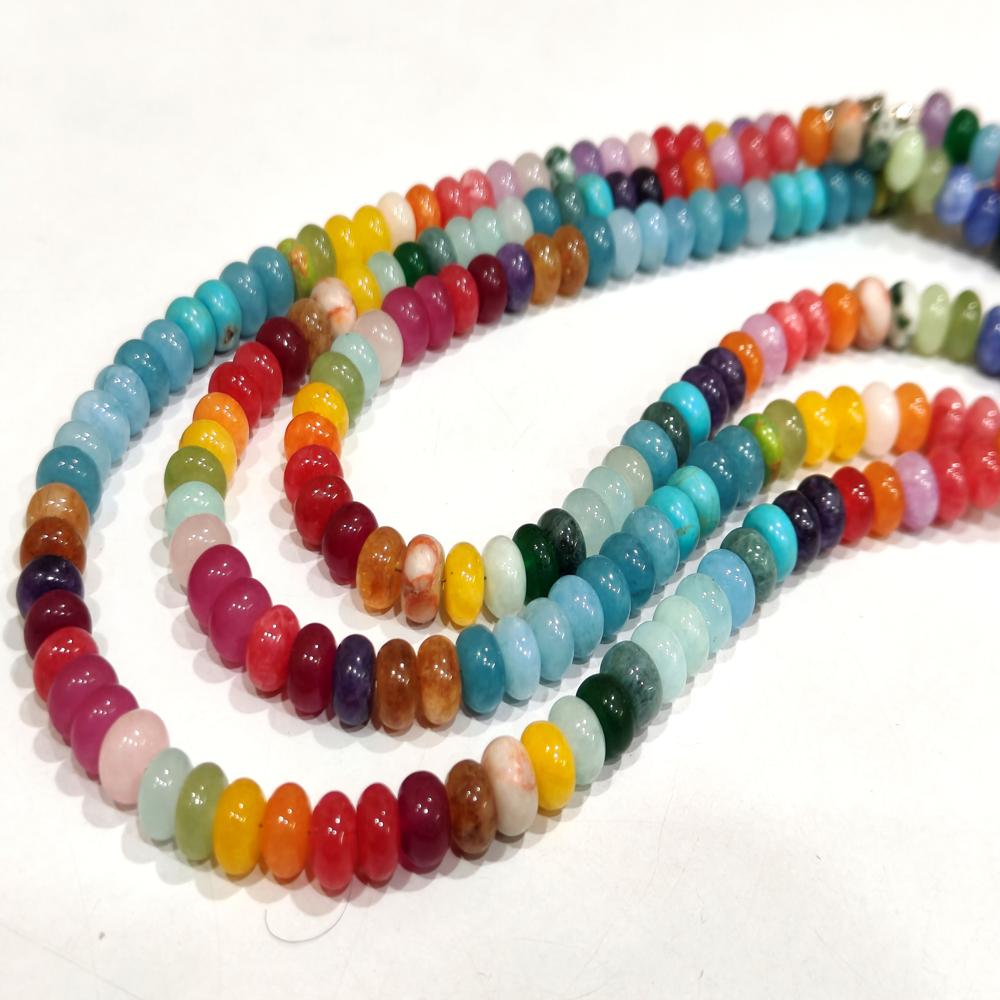 Natural Gemstone Multi Color 8mm Beads Necklace Rainbow Beaded Necklace Choose Length