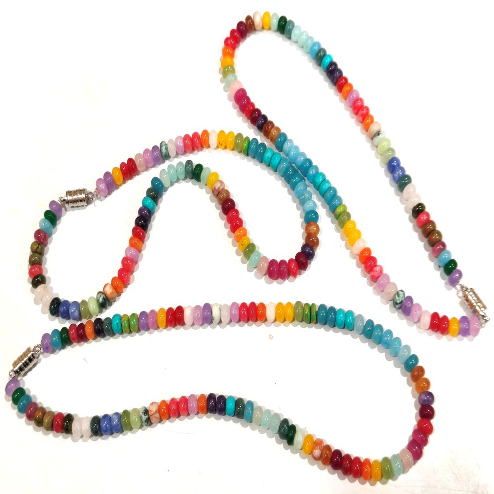 Natural Gemstone Multi Color 8mm Beads Necklace Rainbow Beaded Necklace Choose Length