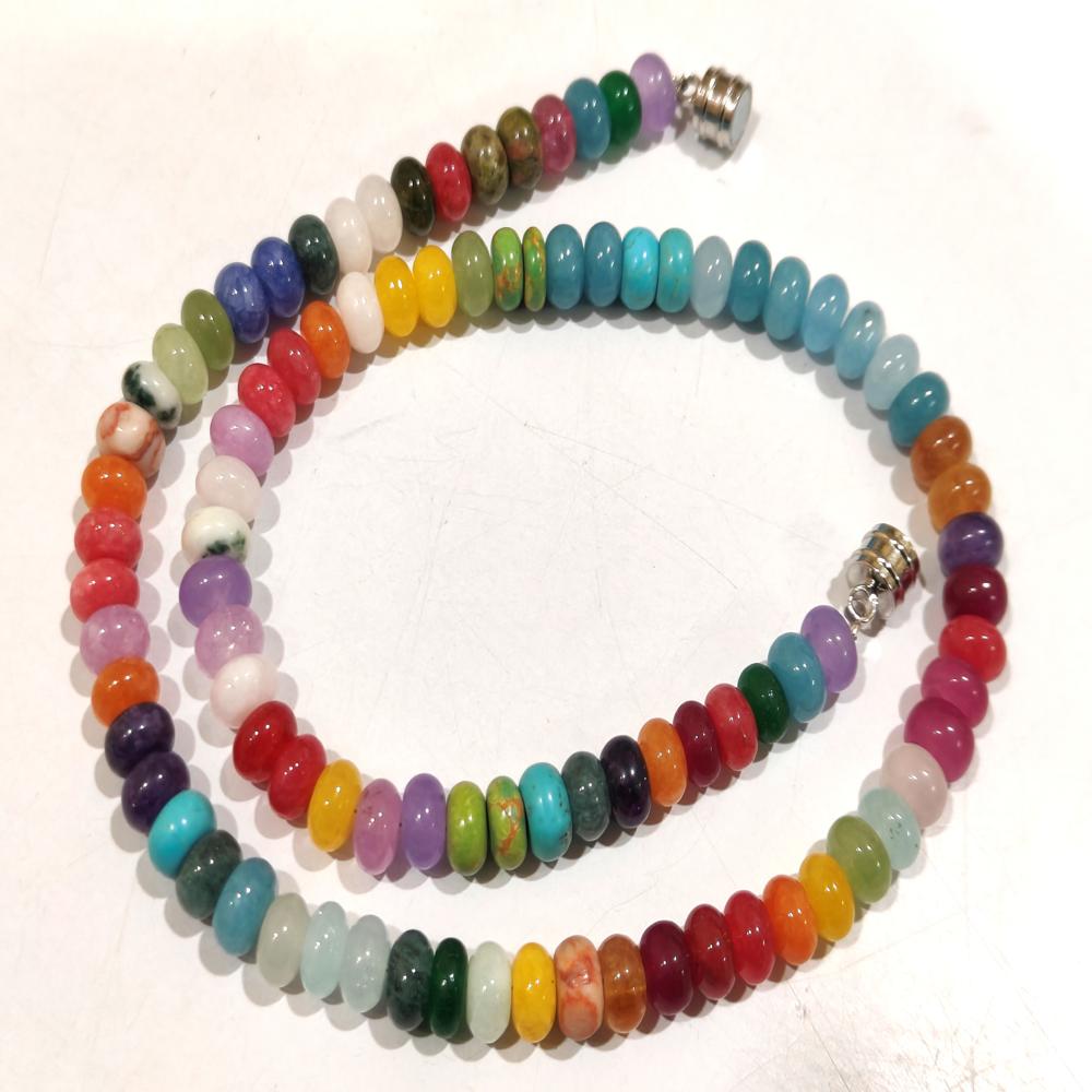 Natural Gemstone Multi Color 8mm Beads Necklace Rainbow Beaded Necklace Choose Length