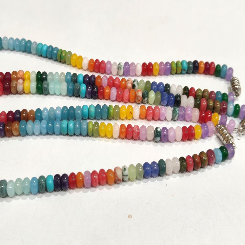 Natural Gemstone Multi Color 8mm Beads Necklace Rainbow Beaded Necklace Choose Length