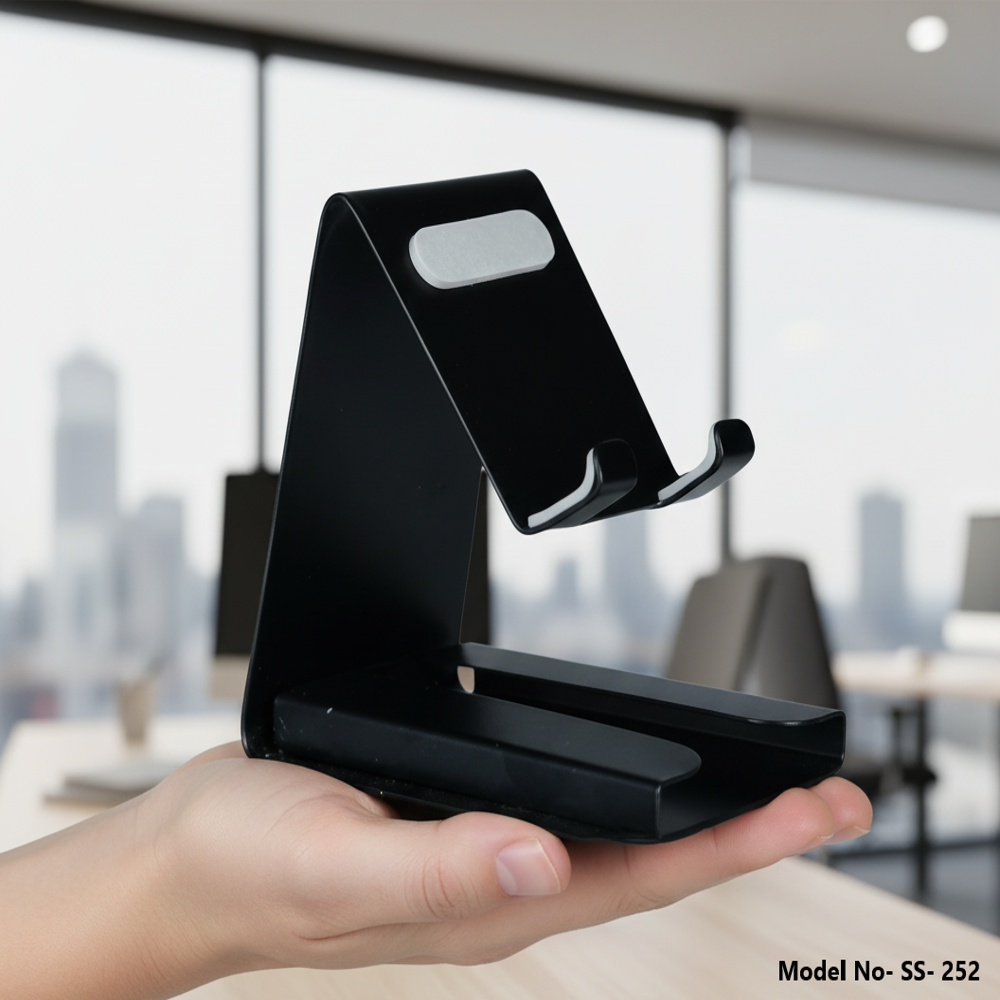 (Ss-252) White Padded Metal Phone Stand With Card Holder - Color: Black
