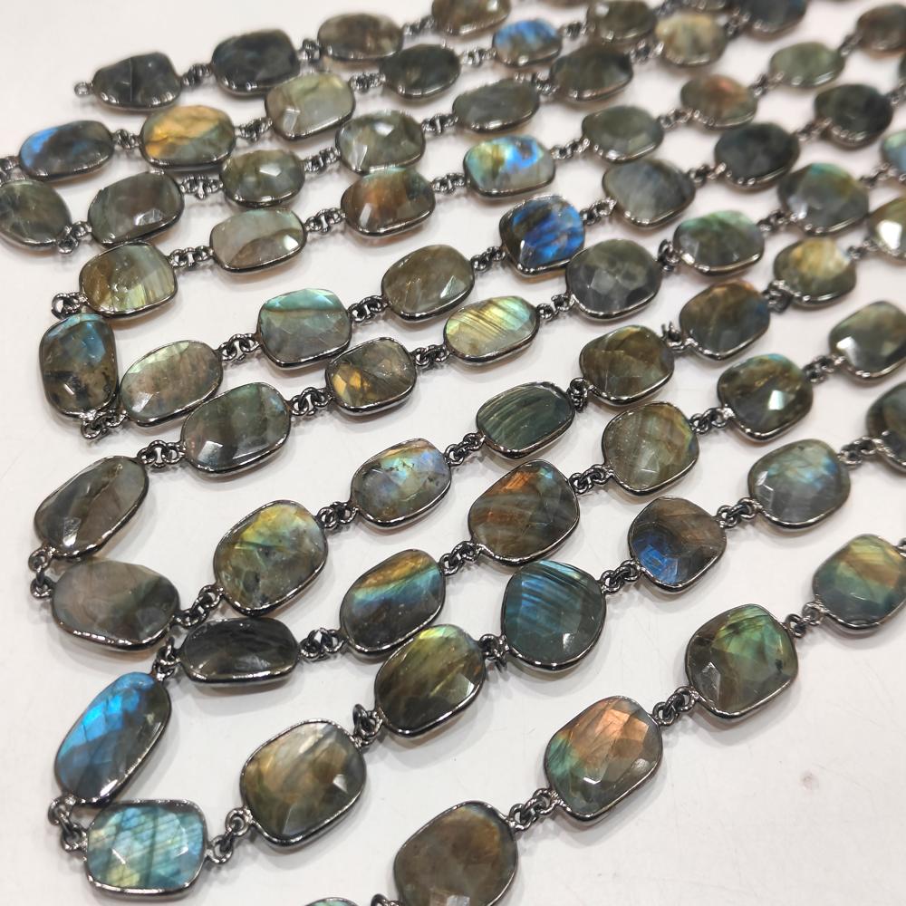 Natural Labradorite Free Shape Briolette faceted Uneven Bezel Connector Chain 12 to 15mm Sold Per