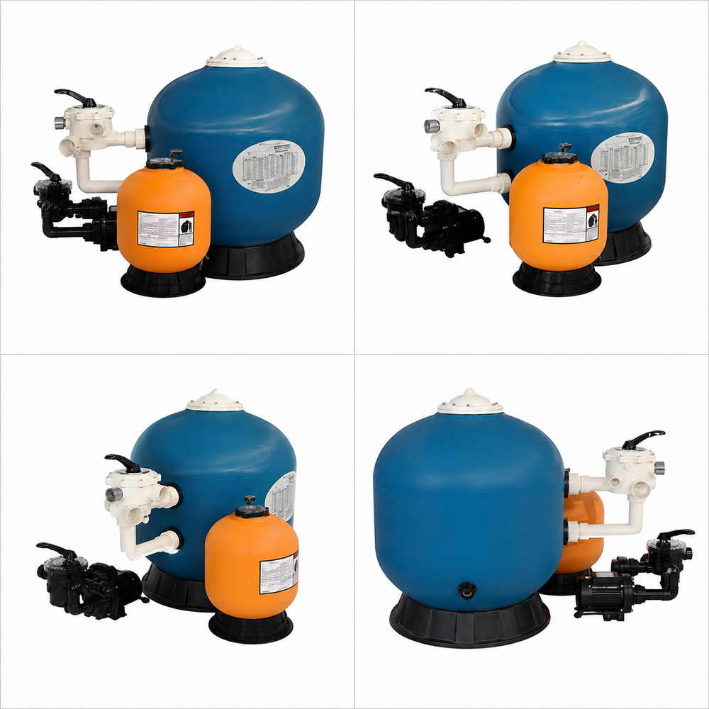 500 M3-Hr Pwt Horizontal Fiber Glass Filter - Color: Blue