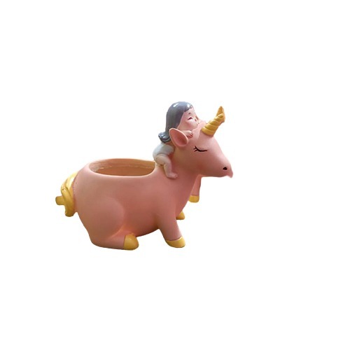 Resin Pink Unicorn With Girl Succulent Planter - Color: Multicolor