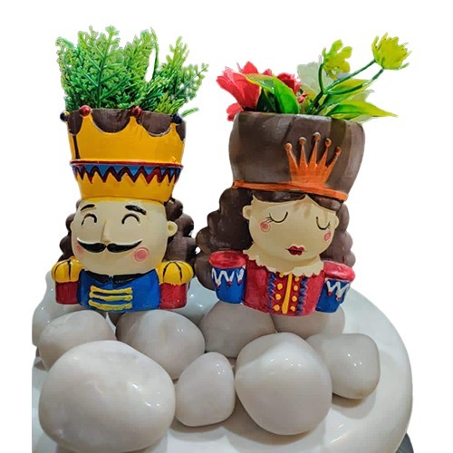 Resin Handcrafted Polyresin King And Queen Succulent Planters - Color: Multicolor