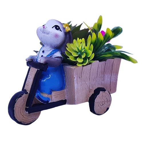 Resin Ostnkart Rabbit On Cycle Indoor Planter - Color: Multicolor