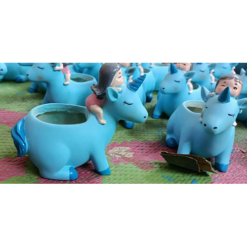 Blue Unicorn With Girl Resin Succulent Planter
