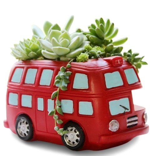 Polyresin Rectangular Ostnkart Resin Red Bus Pot