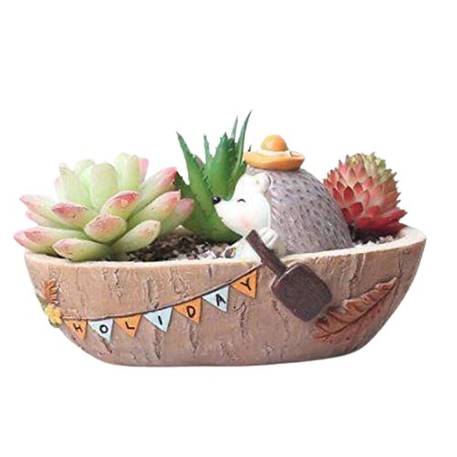 Hedgehog Holiday Boat Resin Succulent Pot