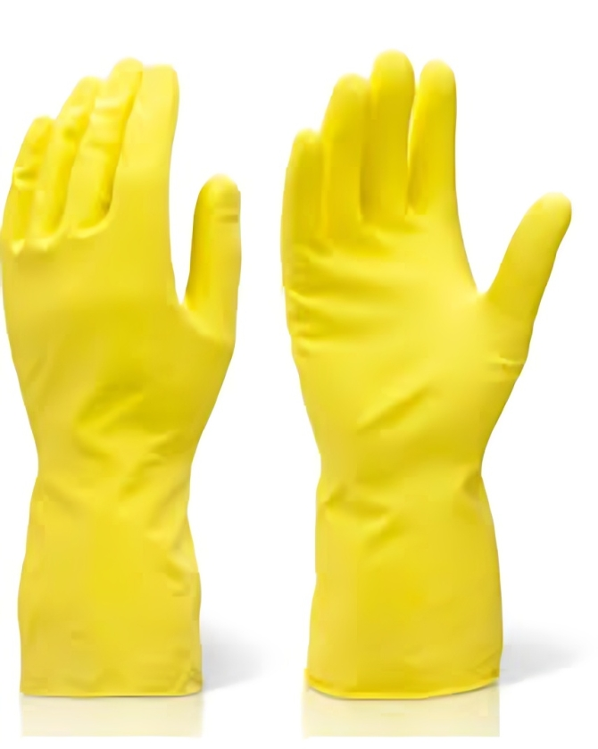 Reusable Rubber Hand Gloves - Latex Material, 12 Inch Length, Yellow Color | Unisex, Sizes S, M, L, Ideal For Industrial, Housekeeping, Pharma Use