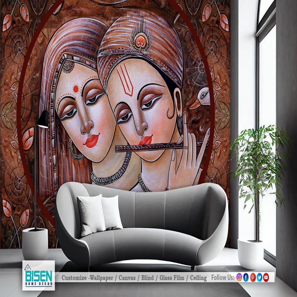 Radha Krishna Wallpaper - Material: Non Woven