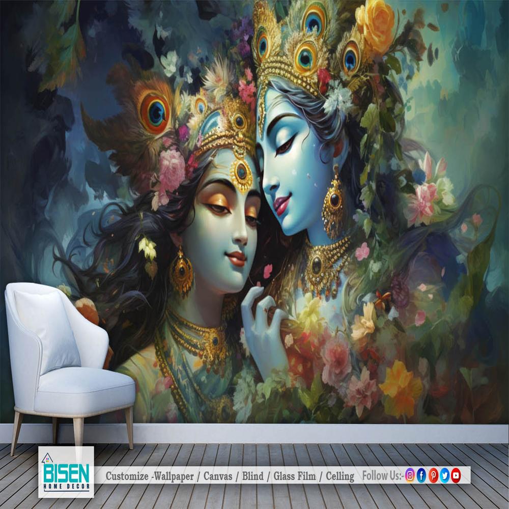 Radha Krishna Wallpaper - Material: Non Woven