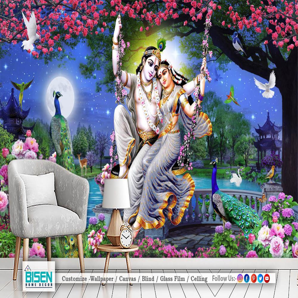 Radha Krishna Wallpaper - Material: Non Woven