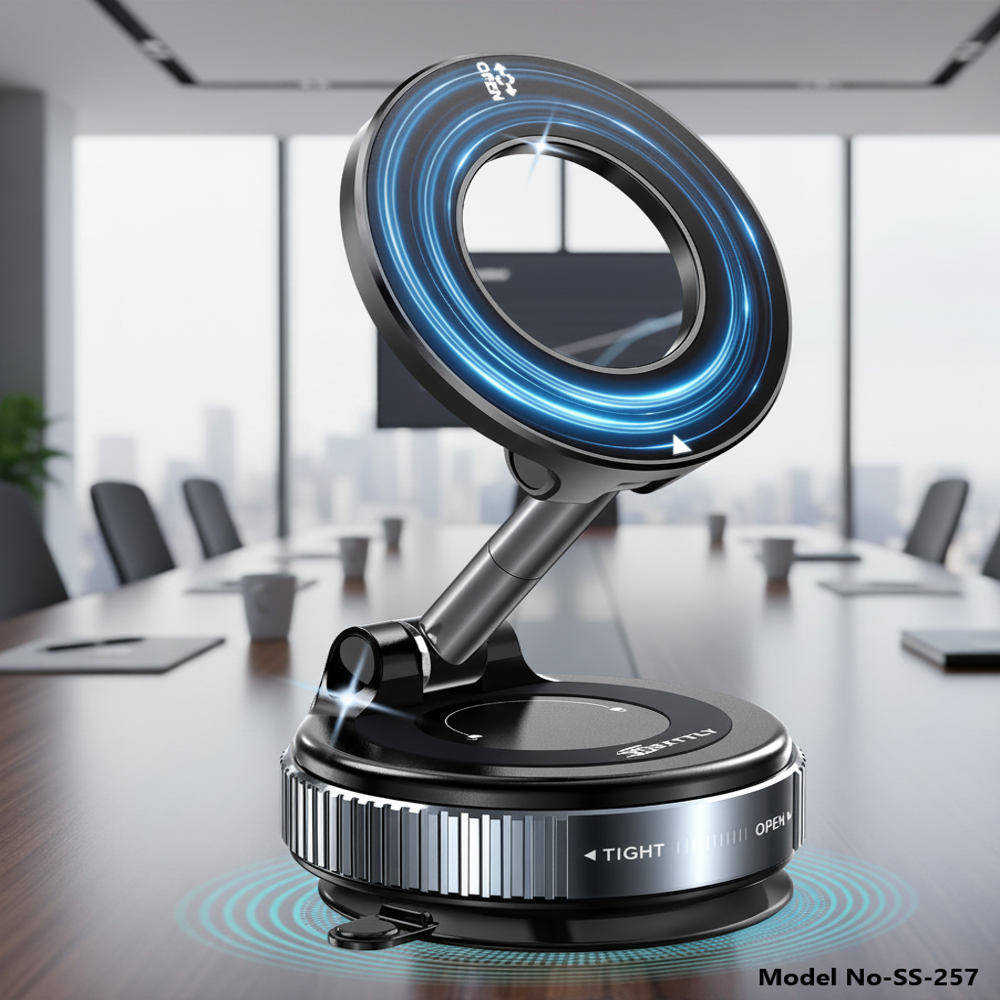 Premium 360 Adjustable Foldable Magnetic Vacuum Mobile Phone Holder Stand (ss-257) - Dimension (l*w*h): 7 * 5 * 12  Centimeter (cm)