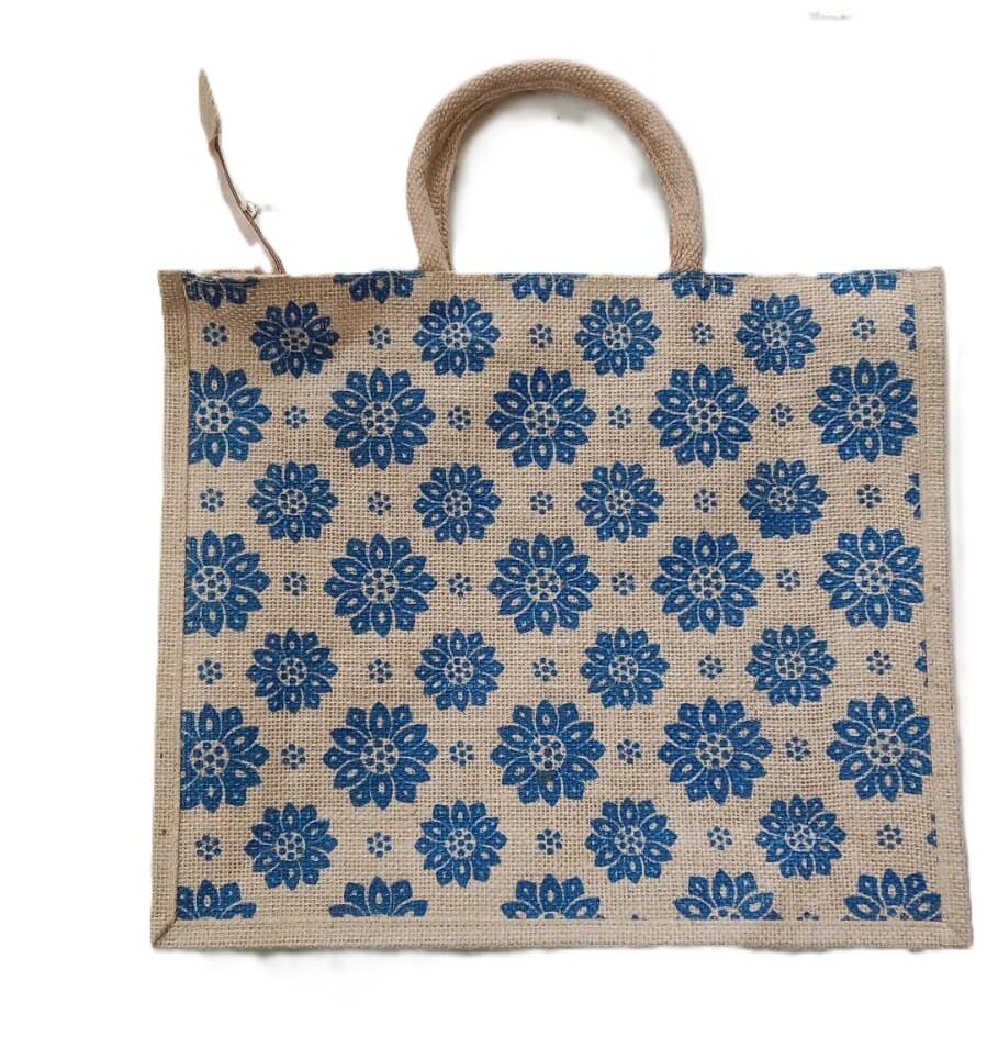 Flower Print Jute Bag