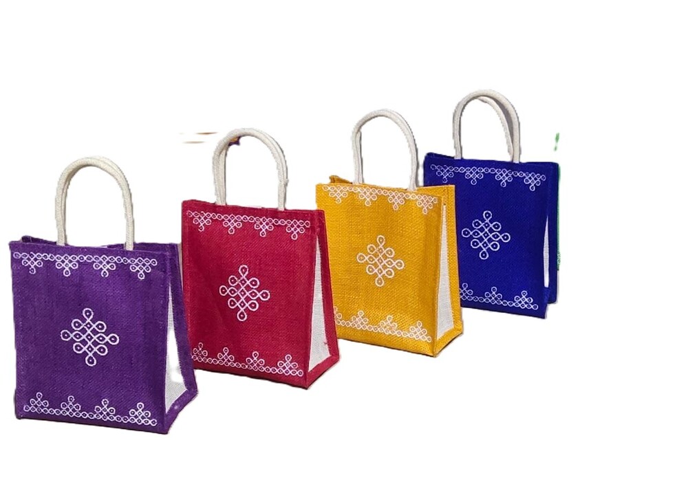 Multi Color Traditional Print Jute Shopping Bag