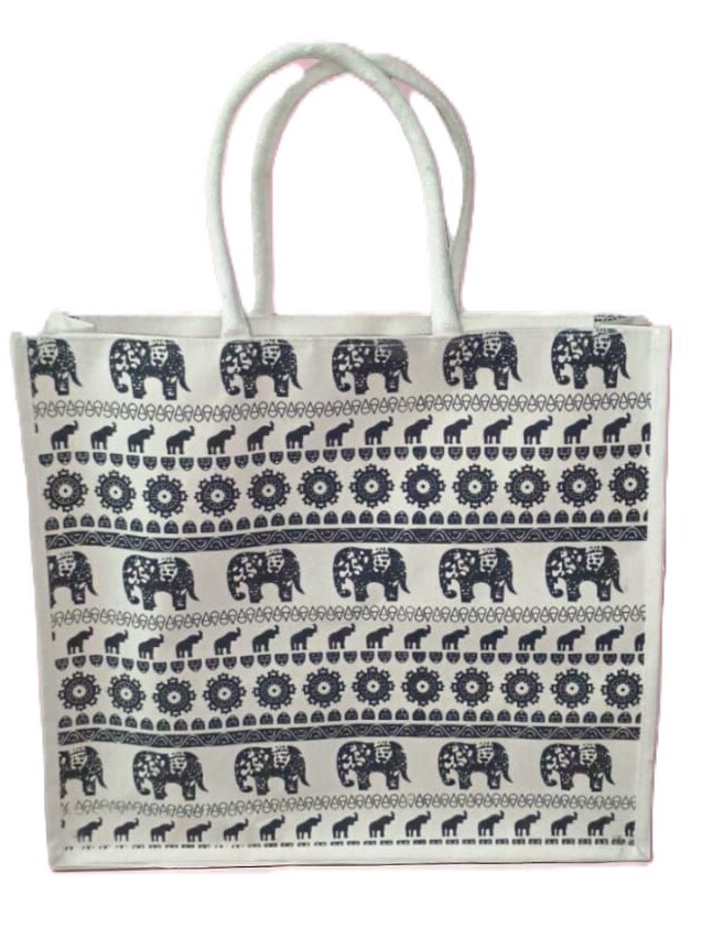 Elephant Print Jute Bag