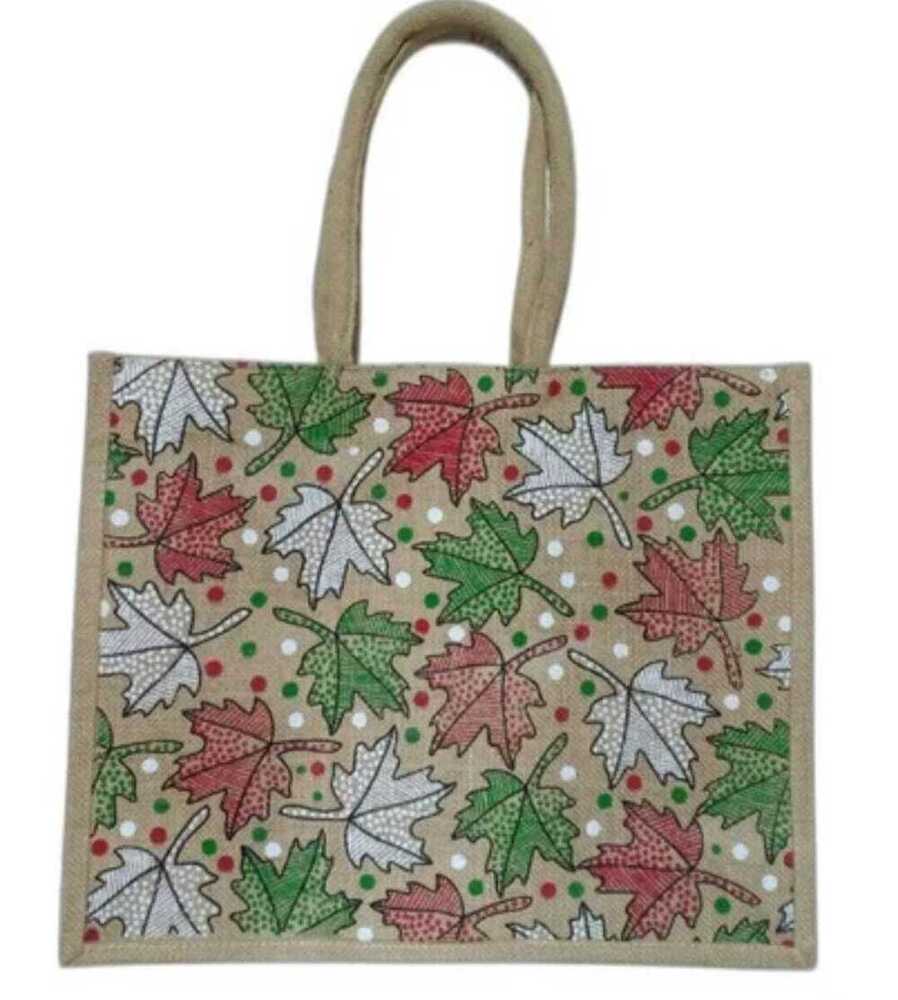 Leaf Print Jute Bag