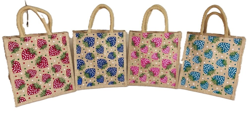 Strawberry Print Jute Bag