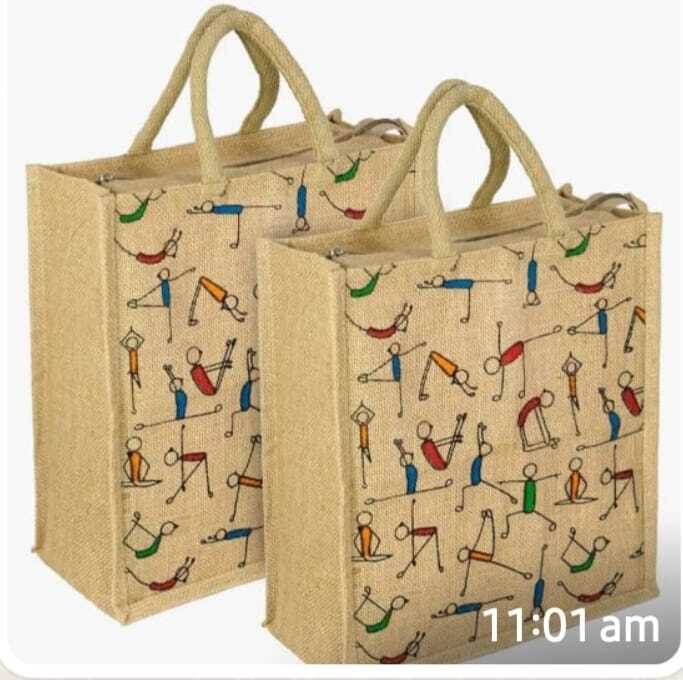 Yoga Print Jute Shoping Bag