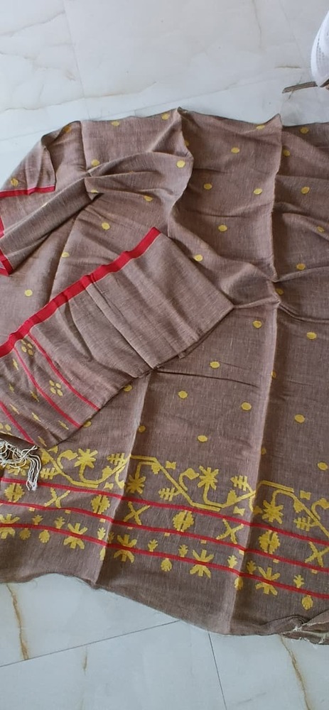 Linen By Cotton Jamdani Unstitched Suit Material - Color: Multicolor