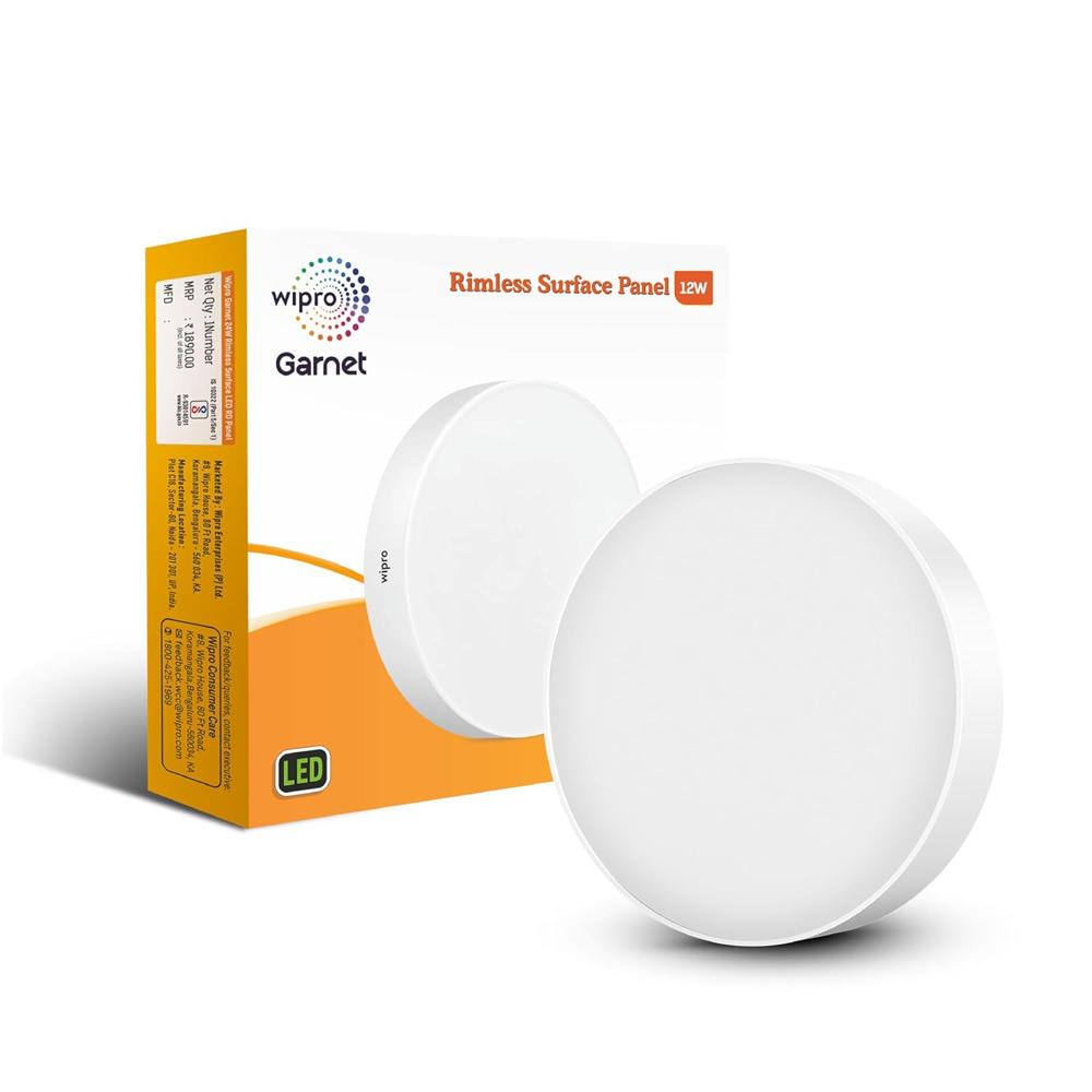 Polycarbonate Garnet 12W Rimless Round Led Surface Panel|Warm White Light (2700K)