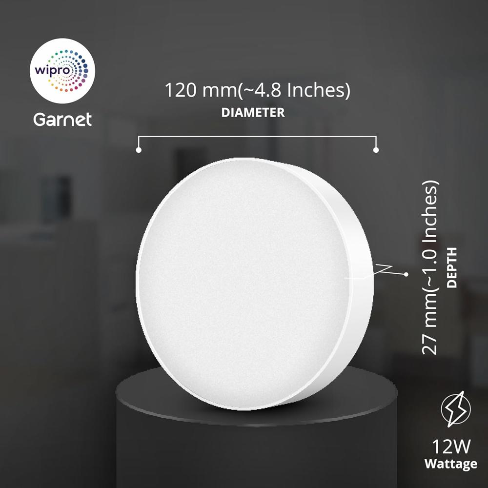 Polycarbonate Garnet 12W Rimless Round Led Surface Panel|Warm White Light (2700K)