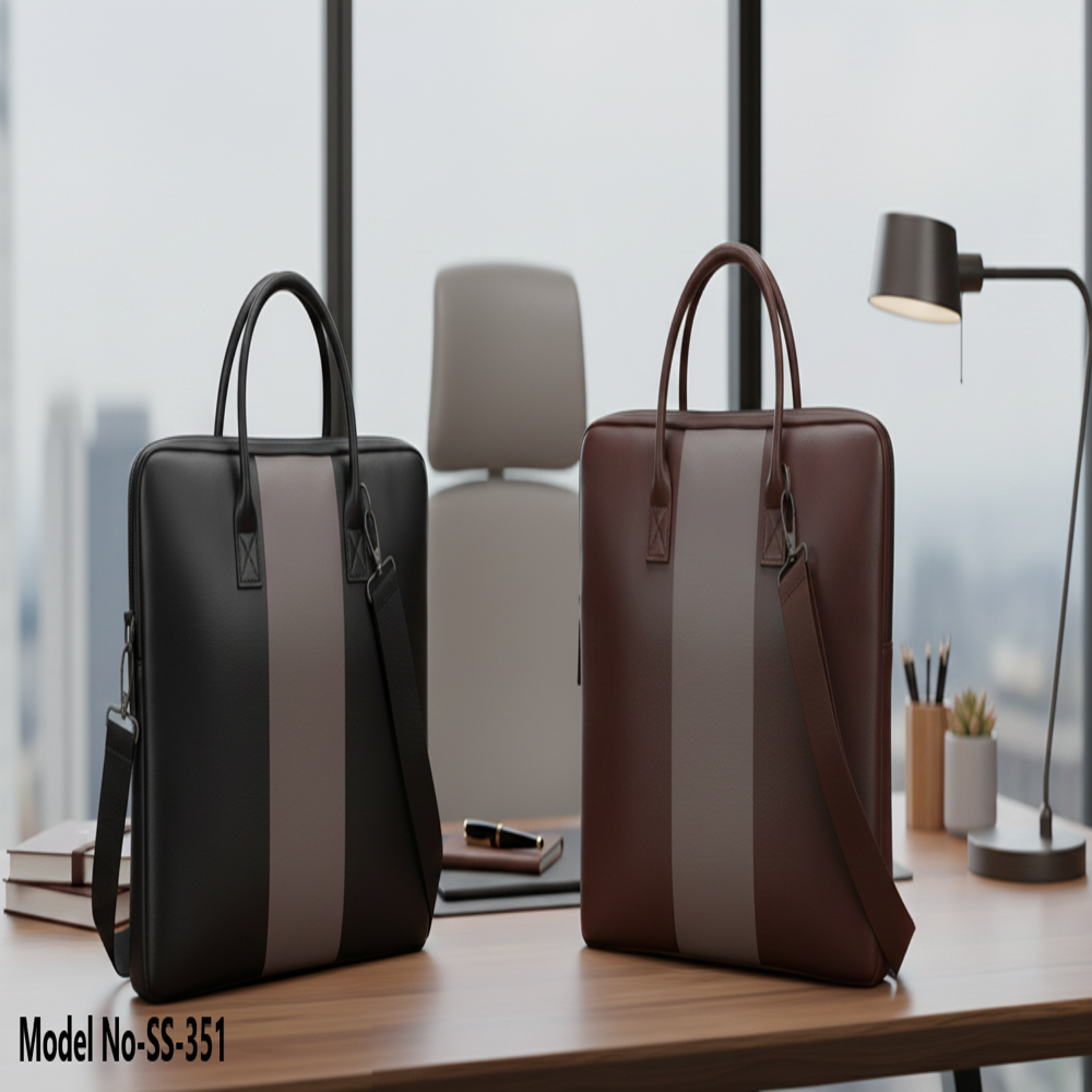 Brown Leather Laptop Sleeve Bag (ss-351) - Design Type: Executive Minimalist Design With Vertical Contrast Panel