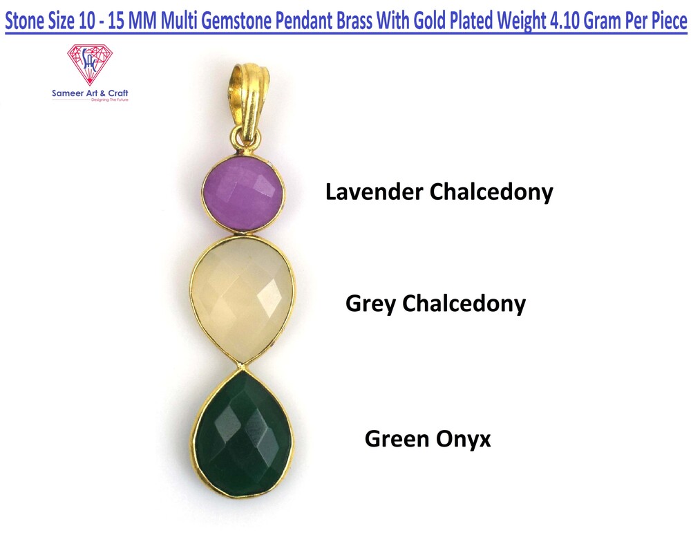 Brass With 18k Gold Plated Multi Gemstone Pendant Round & Pear Shape