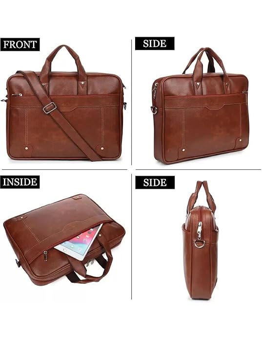 Brown Solid Leather Laptop Bag With handle For Office (SS-353)
