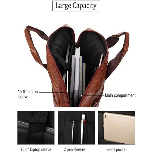 Brown Solid Leather Laptop Bag With handle For Office (SS-353)
