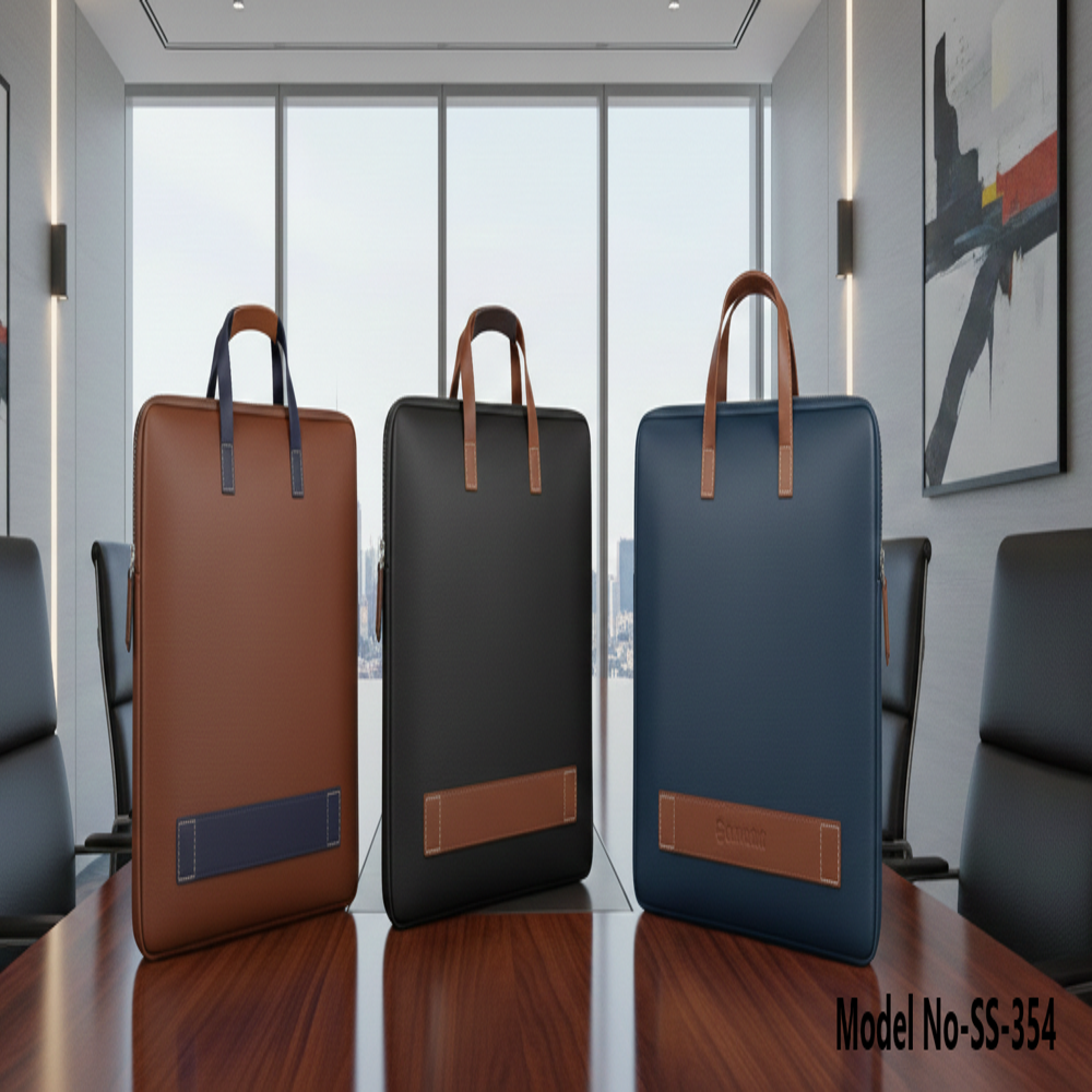 Black Leather Laptop Sleeve Bag (SS-354)