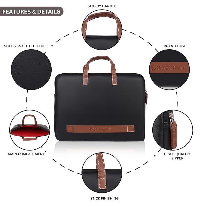 Black Leather Laptop Sleeve Bag (SS-354)
