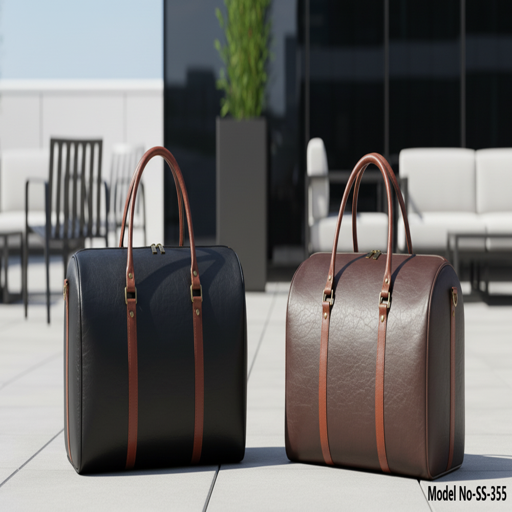 Premium Pu Leather Travel Duffle Bag With Adjustable Shoulder Strap (Ss-355) - Color: Brown / Black