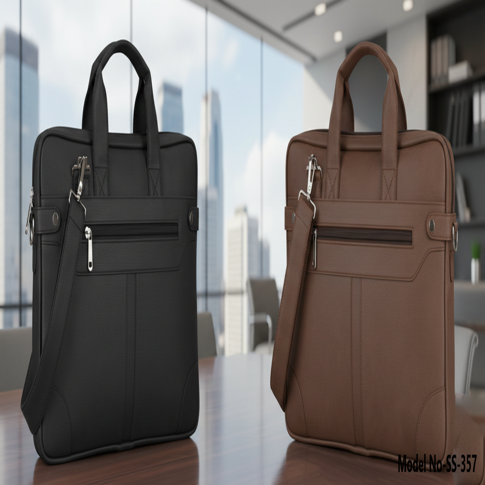 Unisex Textured Pu Leather Laptop Bag (Ss-357) - Color: Black & Brown