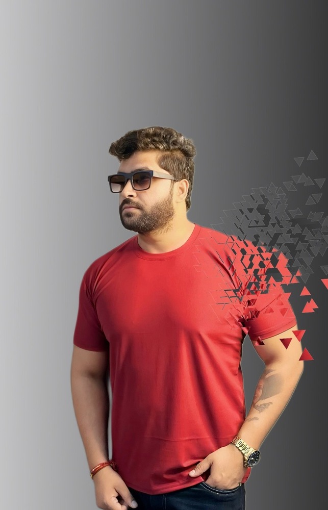 Mens  Red Round Neck Cotton T-Shirt