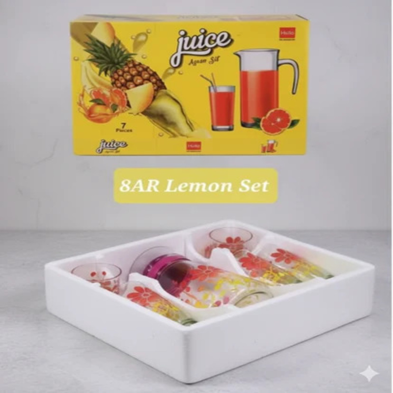Glass Lemon Set for Gifting Purpose (6 Drinking Glasses and 1 Glass Jug) 8AR Lemon Set