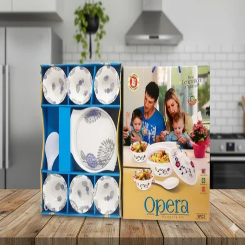 Melamine Pudding Set Gifting Purpose(6 Bowls,1 Donga with Lid and 1 Spoon)Opera Pudding Set (9 Pcs)