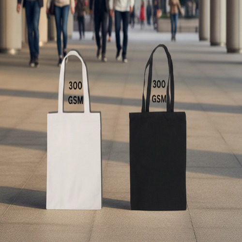 Plain Cotton Canvas Tote Bag - Color: Black & Natural