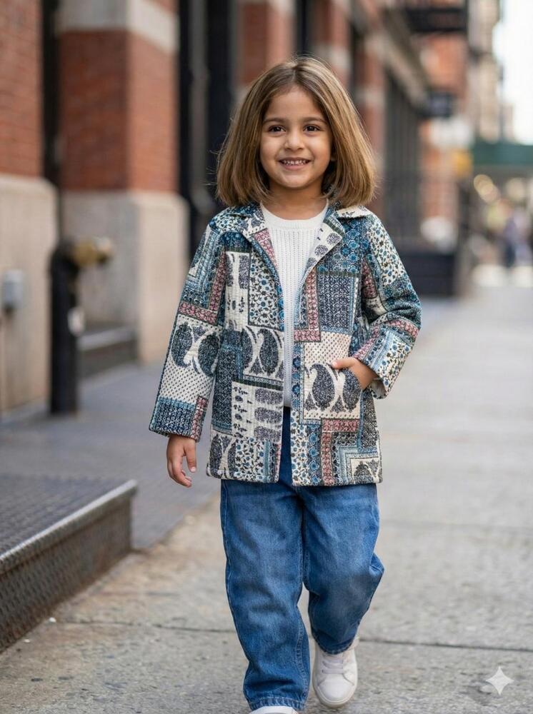 Girls Pure Cotton Printed Quilted Warm Jacket